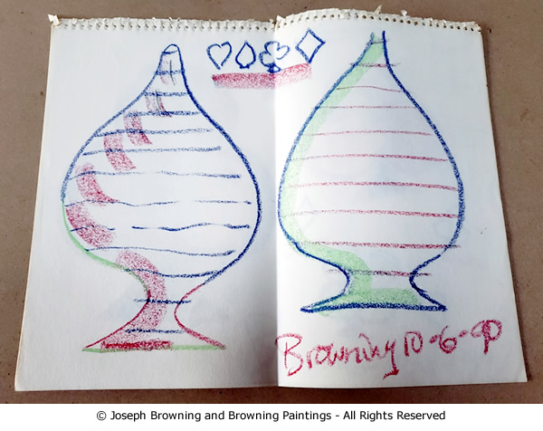 Joseph Browning Paintings Club & Spade initial drawings leading up to first paintings