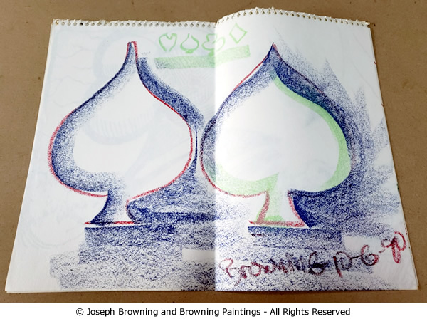 Joseph Browning Paintings Club & Spade initial drawings leading up to first paintings