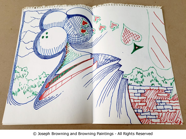 Joseph Browning Paintings Club & Spade initial drawings leading up to first paintings